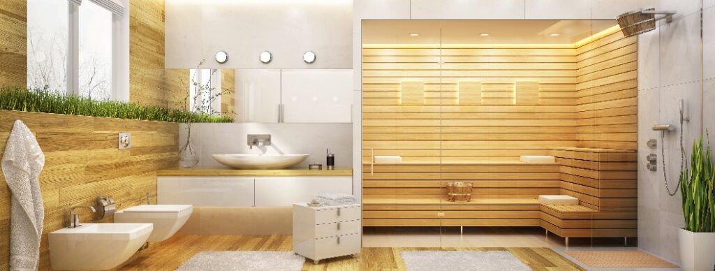 Eine moderne Sauna und ein Badezimmer