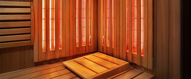 Interior of Finnish sauna, infrared panels for medical procedures