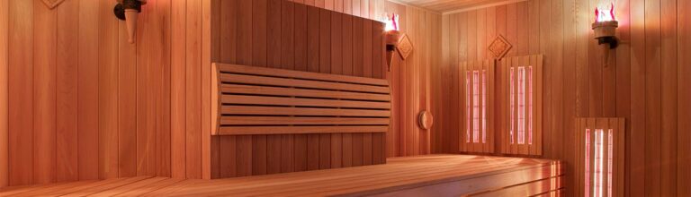 Interior of Finnish sauna, infrared panels for medical procedures
