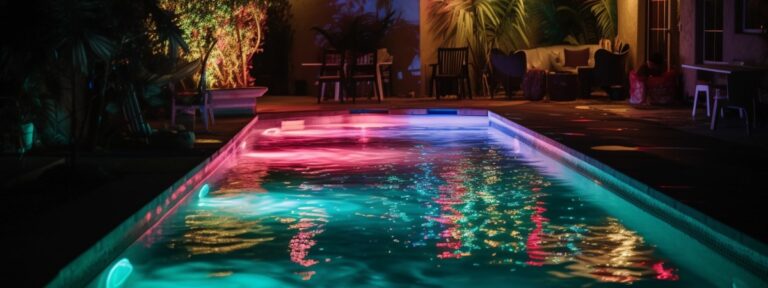 Unterschiedliche Lichtfarben die das Wasser beleuchten